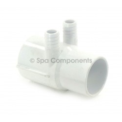 Water Manifold : 2" SOC x 2" SPG X (2) 3/4" RIBBED BARBS